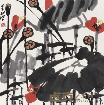 崔子范 荷花 立轴 66×66cm